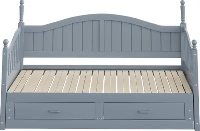 Produktbild von Flieks Tagesbett Holzbett mit Ausziehbett 90x190cm, Einzelbett Stauraumbett mit Schubladen, Kinderbett Jugendbett Daybed Gästebett, Grau