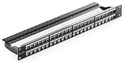 Produktbild von deleyCON 48 Port Patchpanel Patchfeld RJ45 Keystone 1 HE 19 Zoll - Schwarz