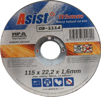 Zdjęcie produktu dla Tarcza do cięcia metalu 115x22,23x1,6mm ASIST 03-1116