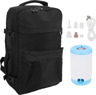 Productafbeelding van Reisrugzak met vacuümfunctie en pomp, geschikt voor dames en heren, met laptopvak, waterdicht, geschikt voor werk, met compressiezak, casual dagrugzak