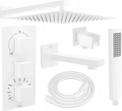 Produktbild von Mexen Cube DR02 Unterputz-Badewannen-/Brausegarnitur mit Regenbrause 25 cm, Weiß - 77503DR0225-20