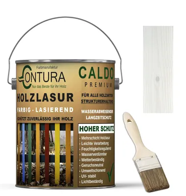 Produktbild von Contura Holzlasur Langzeitschutz Lasur + Pinsel Holz Außen Dauerschutzlasur Holzfarbe - 2,5Liter + Pinsel / Weiß - K6889