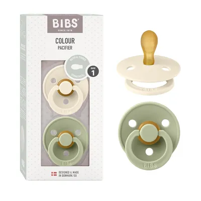 Produktbild von BIBS Colour Symmetrical Schnuller 2er Pack, BPA-frei Dummy-Schnuller, Symmetrischer Nippel. Naturkautschuk / Latex, Hergestellt in Dänemark. Größe 1 (0-6 Monate), Ivory / Sage