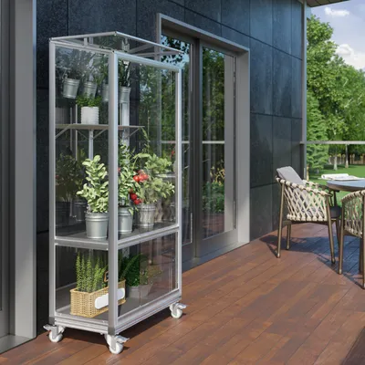 Produktbild von Vitavia Balkongewächshaus "Polis" aluminium eloxiert 3 mm ESG mit Rollfundament