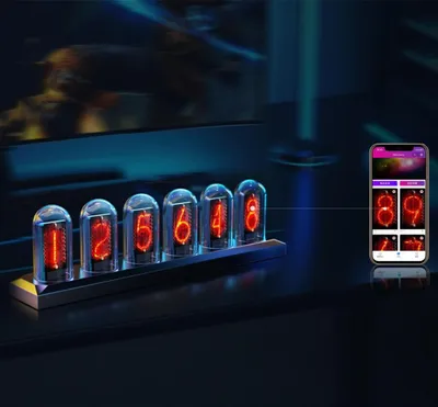 Produktbild von Vintage Digitaler Wecker,LED Nixie Uhr, RGB-Tischuhr,Nixie Tube Clock, LED-Uhr, DIY Nixie Röhrenuhr, LED Digitaluhr,DIY Customized Photo Display