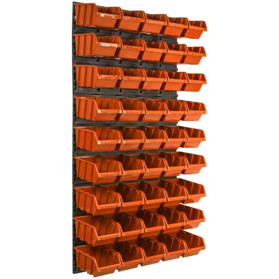 Obrázok produktu pre Nástenný panel na náradie 58 x 117 cm s 45 ks. Krabic závesný Oranžové Boxy plastová