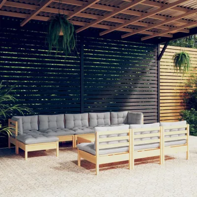 Produktbild von Design Möbel 11-tlg. Garten-Lounge-Set mit Grauen Kissen Kiefernholz - 2024 Neu