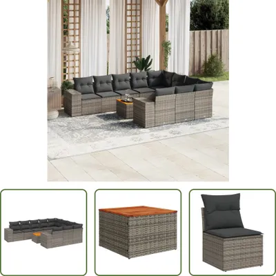 Produktbild von The Living Store 11-tlg. Garten-Sofagarnitur mit Kissen Grau Poly Rattan