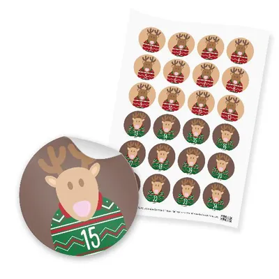 Produktbild von itenga 24x Zahlensticker Z45 Rentierbande 1-24 Dunkelgrün / Dunkelrot / Weiß