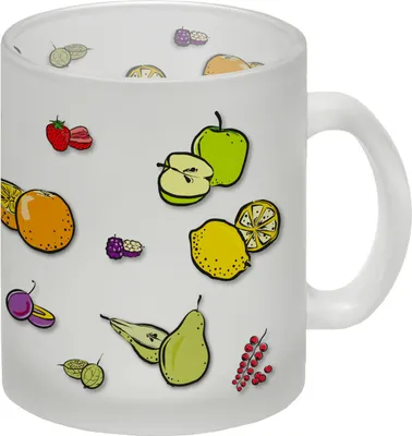 Produktbild von Glas Tasse in weiß zum Thema Obst mit verschiedenen Früchten