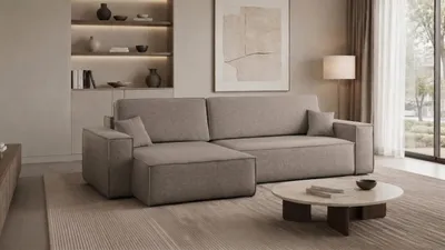 Image de Canapé d'angle avec fonction sommeil et coffre de lit, Canapé d'angle Best XL tissu Verita Beige Gauche