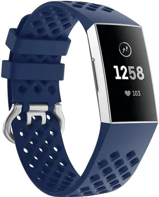 Produktbild von Strap-it Fitbit Charge 4 Armband Silikon mit Löchern (Dunkelblau) - Große: M/L