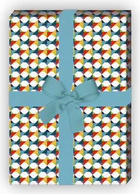 Produktbild von Grafisches 80er Jahre Geschenkpapier Set, Dekorpapier im Retro Design, blau - G8688, 32 x 48cm