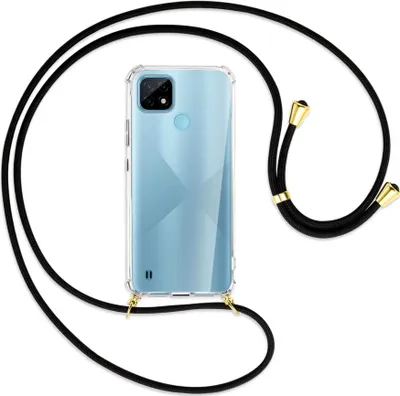 Produktbild von Handykette Backcover-Schutzhülle mit Band (Metall goldfarben) für Realme C21 (RMX3201) - schwarz