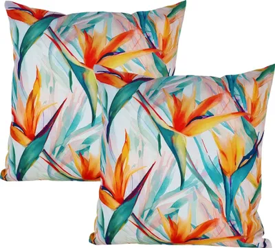 Produktbild von JACK 2er Set 45x45cm Motiv Outdoor Kissenhülle Kissenbezug Wasserfest Sitzkissen Lounge Kissen Garten Stuhl Lotus Effekt, Farbe:Strelitzia