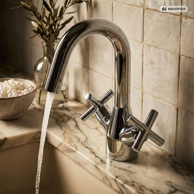 Produktbild von PaulGurkes Design Waschtischbatterie Wasserhahn Waschtischarmatur Kreuzgriff