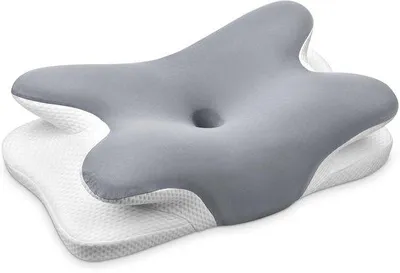 Obrázok produktu pre Unyqoos® Ergonomická pamäťová podpora na krk v tvare H s 5 kontúrami, 2 výškami, priedušnou 3D sieťovinou a certifikovanou pamäťovou penou, vhodná pre spanie na boku, na chrbte a na bruchu