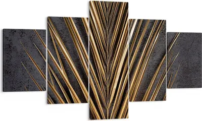 Produktbild von Bild auf Leinwand - Leinwandbild - 5 Teile - Blatt golden schwarz - 125x70cm - Wand Bild - Wanddeko - Wandbilder - Leinwanddruck - Bilder - Wanddekoration - Leinwand bilder - Wandbild - EA125x70-5091