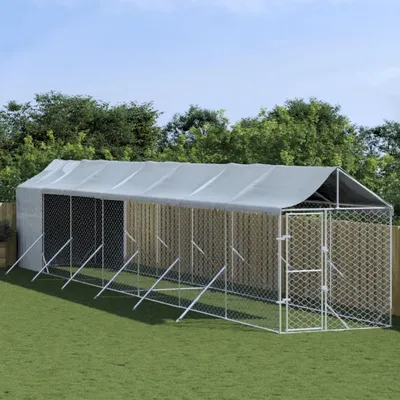 Produktbild von Schlichtes Outdoor-Hundezwinger mit Dach Silbern 2x14x2,5 m Stahl Verzinkt - 4311155
