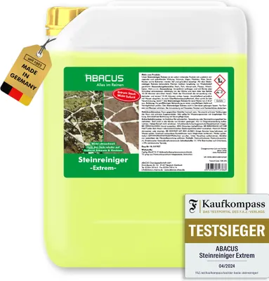 Produktbild von ABACUS® Steinreiniger Extrem, intensiver Steinreiniger für außen mit Sofortwirkung, entfernt sofort Schmutz, Grünbelag & Flechten auf Steinen 1x 5L