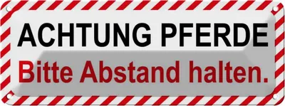 Produktbild von vianmo Blechschild 10x27 cm Achtung Pferde bitte Abstand Warnschild Hinweisschild Sicherheit Vorsicht