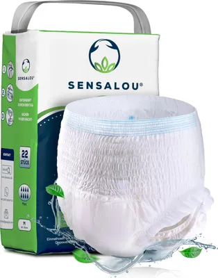 A package of adult diapers with one diaper shown in front.