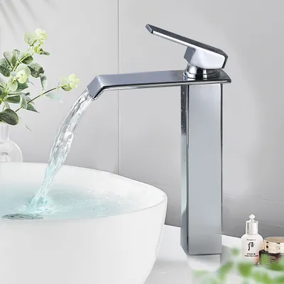 Produktbild von Badarmatur wasserfall Wasserhahn Bad Hoch Waschtischarmatur Waschbeckenarmatur aus Messing Einhandmischer Mischbatterie Bad, Chrom