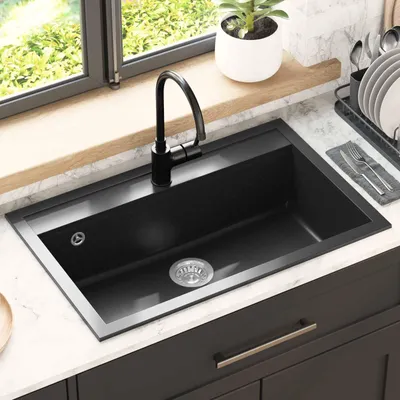 Zdjęcie produktu dla Umywalka granitowa vidaXL, 795 x 505 mm, czarna