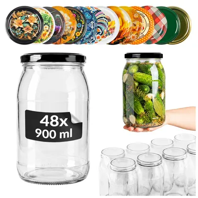 Zdjęcie produktu dla SuperButelki - 48x Słoik szklany 900 ml z zakrętką, zestaw słoików 0,9 l z zakrętkami na przetwory, miód + E-BOOK, słoiki szklane wieczko fi 82