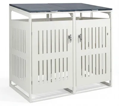 Produktbild von KOMFOTTEU Mülltonnenbox 2er 240L, Verzinkter Stahl, Outdoor Mülltonnenverkleidung mit Stoßdämpfern, Gasdruckfeder & abschließbarer Tür, Mülltonnecontainer für Hinterhof (Weiß)
