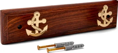 Produktbild von Maritim Hakenleiste Anker 2-fach mit Messing auf Holz 30x7x4cm Kleiderhaken