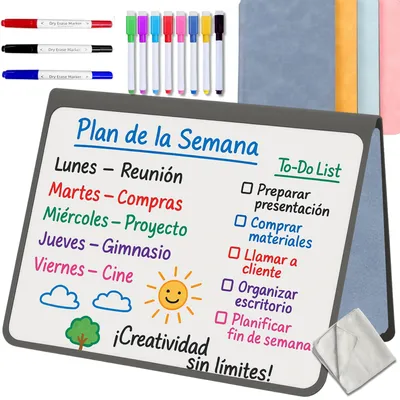 Produktbild von Whiteboard Notizbuch faltbar, abwaschbar, A5, mit 11 Markern, für Büro und Schule