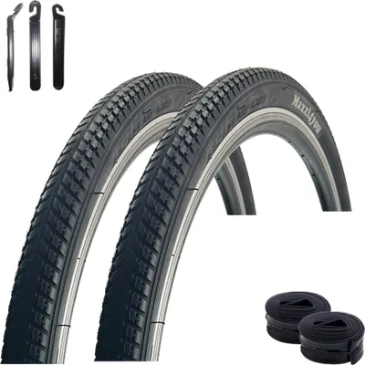 Image de 2 x maxxi4you HY 136 pneus vélo noir 47-622 (28 x 1,75) + 2 x chambres à air correspondantes DV y compris démonte-pneu maxxi4you