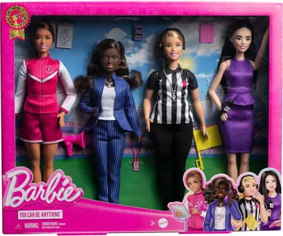 Obrázek produktu pro PANENKA BARBIE SVĚT SPORTU SADA 4 PANENEK trenér rozhodčí reportér manažer