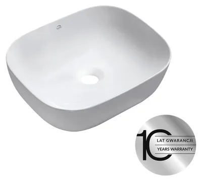 Obrázok produktu pre Mogami - Biela keramická umývadlová doska 505 x 405 mm, obdĺžniková, lesklá, bez otvoru na batériu, odolná voči sfarbeniu