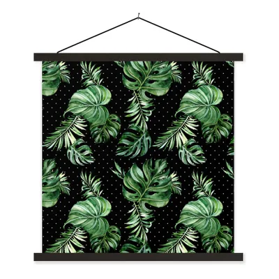 Produktbild von MuchoWow® Textilposter Blätter - Tropisch - Muster - Dschungel 40x40 cm mit schwarzem Rahmen - Fotos