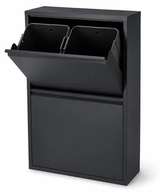 Productafbeelding van Relaxdays afvalbak, 4 compartimenten, 4 x 18 liter, met deksel, met uitneembare binnenbakken, metaal, geschikt voor plaatsing op de vloer of aan de muur, zwart