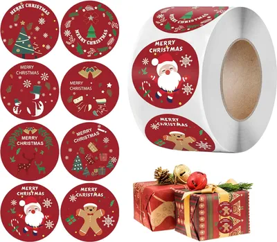 Produktbild von 500 Stš¹ck Sticker Weihnachten,Aufkleber Weihnachten,Weihnachtsaufkleber Selbstklebend,Frohe Rolle Rund,Etiketten Mit Weihnachts Christmas,Kraft Papier Sticker,Weihnachtssticker Aufkleber Besonderes