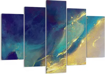 Produktbild von Bild auf Leinwand - Leinwandbild - 5 Teile - Gold Granate Abstraktion - 150x100cm - Wand Bild - Wanddeko - Wandbilder - Leinwanddruck - Bilder - Wanddekoration - Leinwand bilder - EA150x100-4753