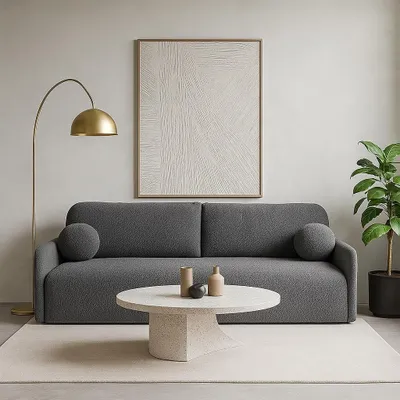 Produktbild von Schlafsofa GLORI 206x87 cm mit Schlaffunktion und Bettkasten, komfortabel Sofa mit MOS system - QUELLE 92 Grau