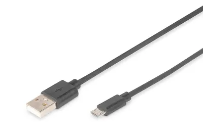 Produktbild von Digitus USB 2.0 Anschlusskabel - USB A auf Micro B, 1 m, USB A, Micro-USB B, USB 2.0, Männlich/Männlich, Schwarz