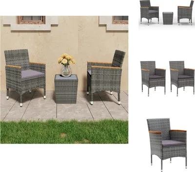 Produktbild von vidaXL 3-tlg. Bistro-Set Poly Rattan und Hartglas Grau -  Gartenmöbel-Sets