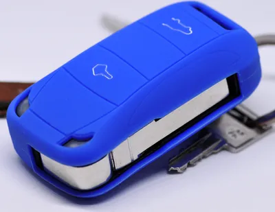 Produktbild von Auto Schlüssel Hülle Silikon Schutz Cover Blau kompatibel mit Porsche Cayenne 955 9PA 2002-2012 2 Tasten Klappschlüssel