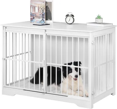 Produktbild von Hundekäfig als Möbelstück – Hundebox – Sicheres Heimtiergehäuse – Mit Schiebetür – 110 x 65 x 81 cm – Weiß