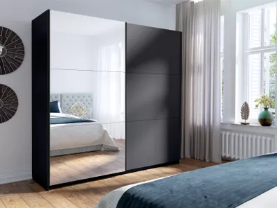 Produktbild von AX LIVING Kleiderschrank Grau 200 cm Adelna Schrank mit Spiegel-Front
