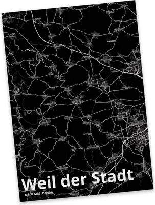 Produktbild von Mr. & Mrs. Panda Postkarte Weil der Stadt - Geschenk, Dorf Karte Landkarte Map Stadtplan, Ansichtskarten, Postkarten, Grußkarte, Fotokarte, Ansichtskarte