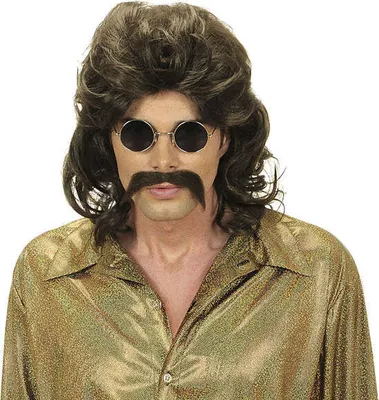 Produktbild von 70er Jahre Disco Perücke mit Schnauzer braun für Herren