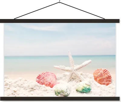 Produktbild von MuchoWow® Textilposter Seesterne - Muscheln - Meer 120x80 cm mit schwarzem Rahmen - Wanddeko