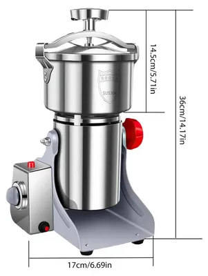 Image de Moulin électrique - Moulin à céréales et à épices - 800 g - 220 V - Boîtier en acier inoxydable - Haute vitesse - Pour le café, les herbes et les aliments secs
