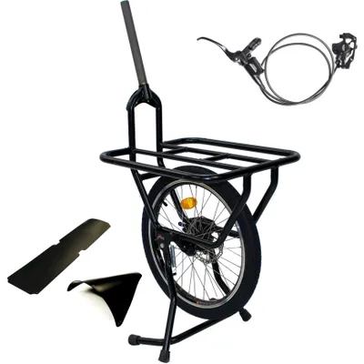 Produktbild von Mini Lastenfahrradgabel, Plattform 50x45 cm, für 26-28 Zoll Räder, 1.125 Zoll Gabelrohr, gewindelos, 45 kg Tragfähigkeit